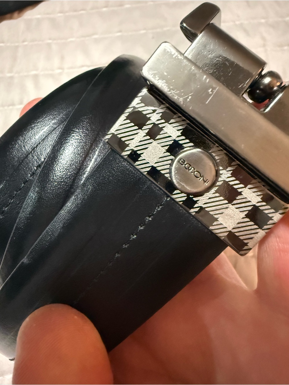 Boconi Black Leather Belt with Patterned Buckle
